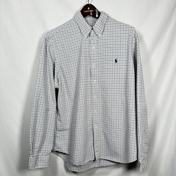 Ralph Lauren Classic Fit Cotton Check Shirt XL Navy White Logo - Picture 2 of 13